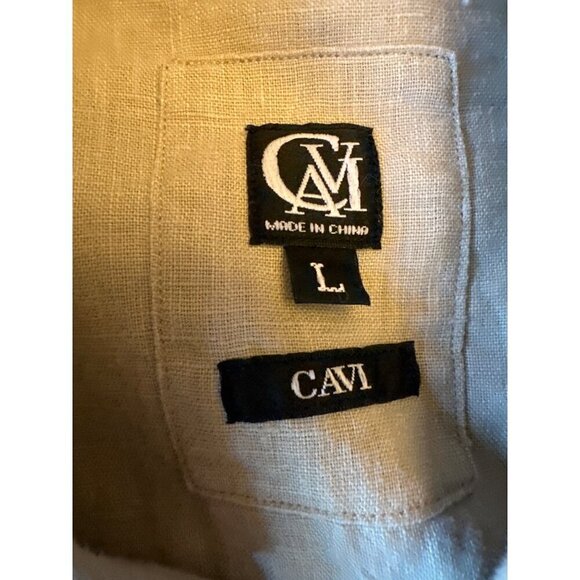 Cavi Mens Beige Short Sleeve Linen Button-Up Shirt Large - Picture 3 of 7